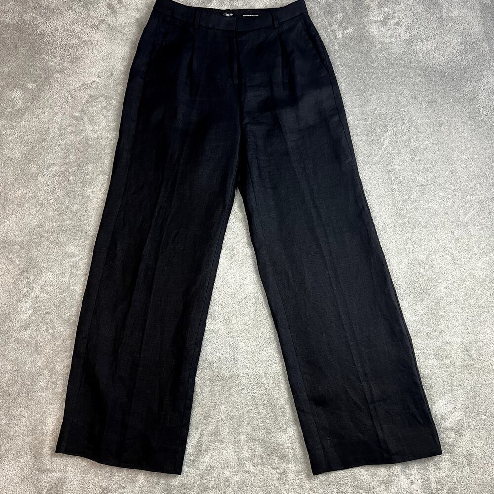 J Crew Essential Wide Leg Pants Womens 2P Black 100% Linen Lightweight Resort